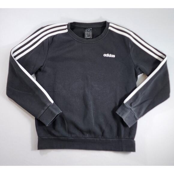 Adidas Sweatshirt Womens Medium Black 3 Stripe Logo Knit Long Sleeve Crew Neck - Picture 1 of 9